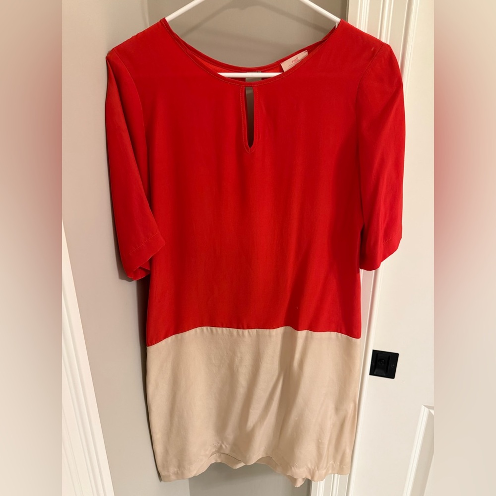 Nell Red and Tan Colorblock Dress